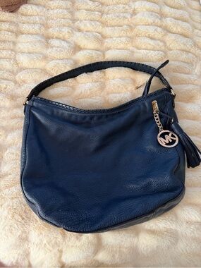 Michael Kors Navy Pebbled Leather Hobo with Tassel Charm